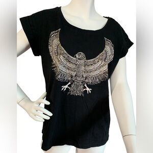 Girls black t-shirt with eagle graphic and bronze tone studs from Australia.